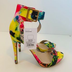 Floral ankle strap heeled sandal
